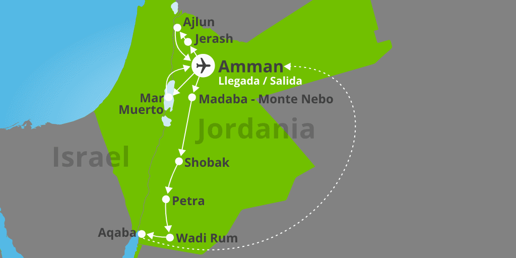 Mapa del viaje: ¡Últimas plazas para viajar a Jordania al completo en 8 días!