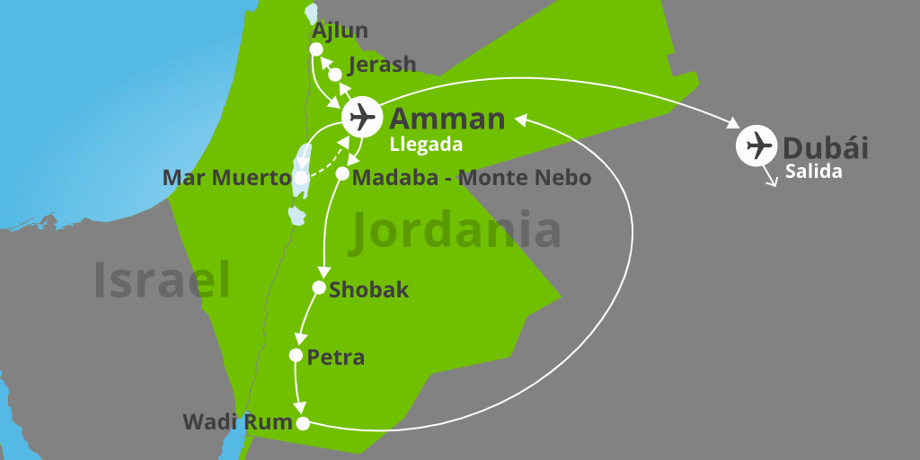 Mapa del viaje: Viaje a lo mejor de Jordania y Dubái en 11 días