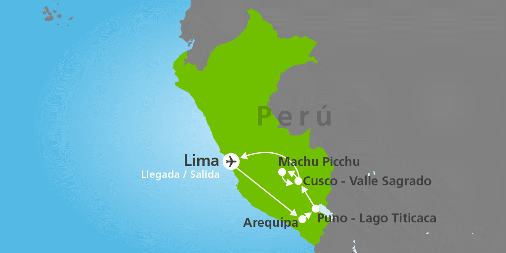 Mapa del viaje: Viaje por Lima, Arequipa, Titicaca, Cuzco, Machu Picchu y Valle Sagrado en 12 días