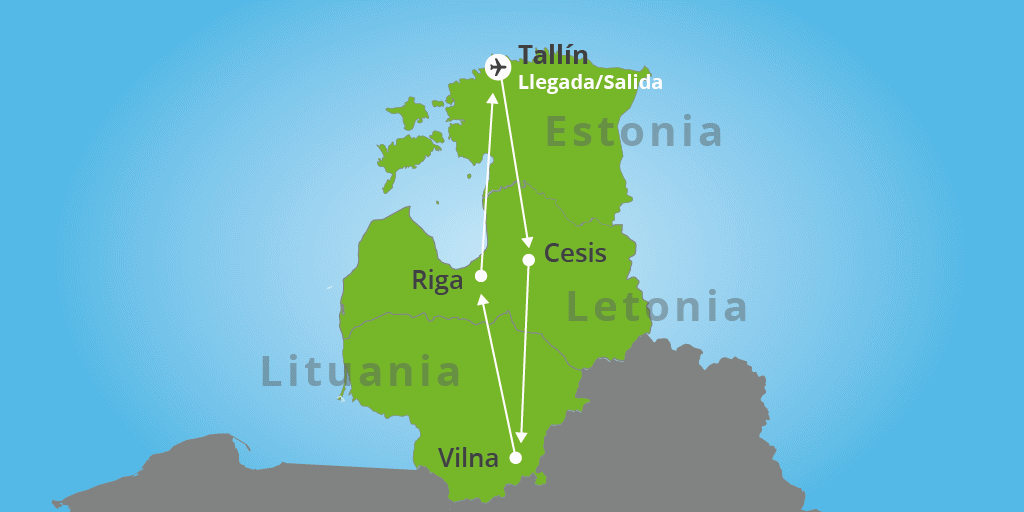Mapa del viaje: Viaje por los Países Bálticos en 8 días Mapa del viaje: Viaje por los Países Bálticos en 8 días