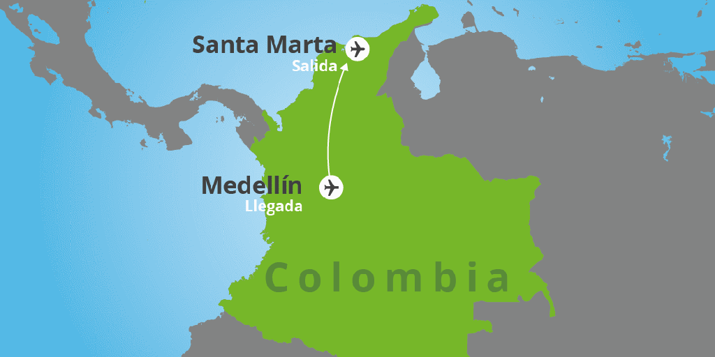 Mapa del viaje: Viaje a Medellín y Santa Marta: encanto paisa y playas del Caribe en 8 días