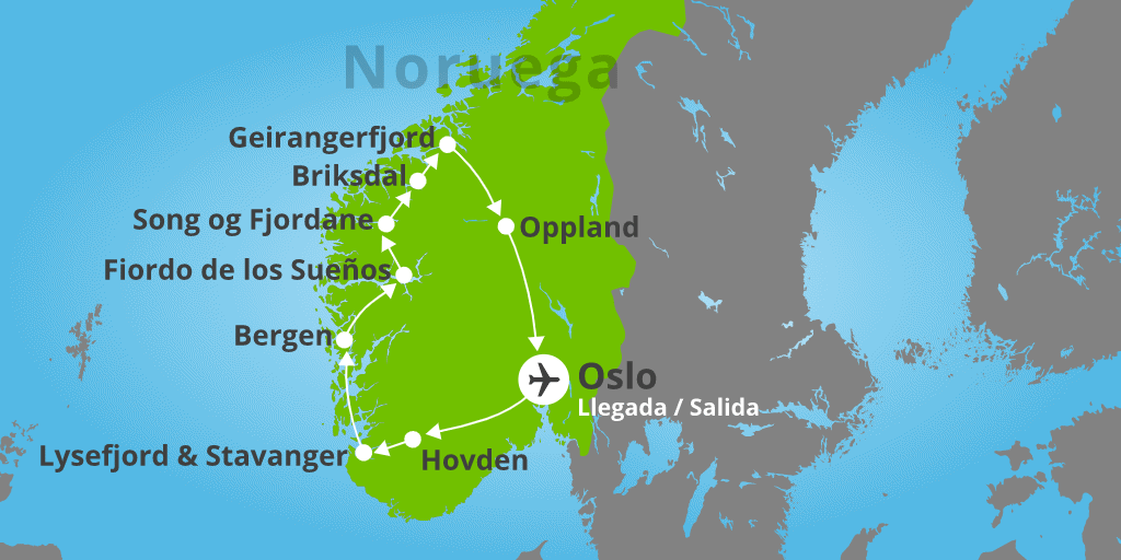 Mapa del viaje: Viaje a Noruega y sus Fiordos de 8 días