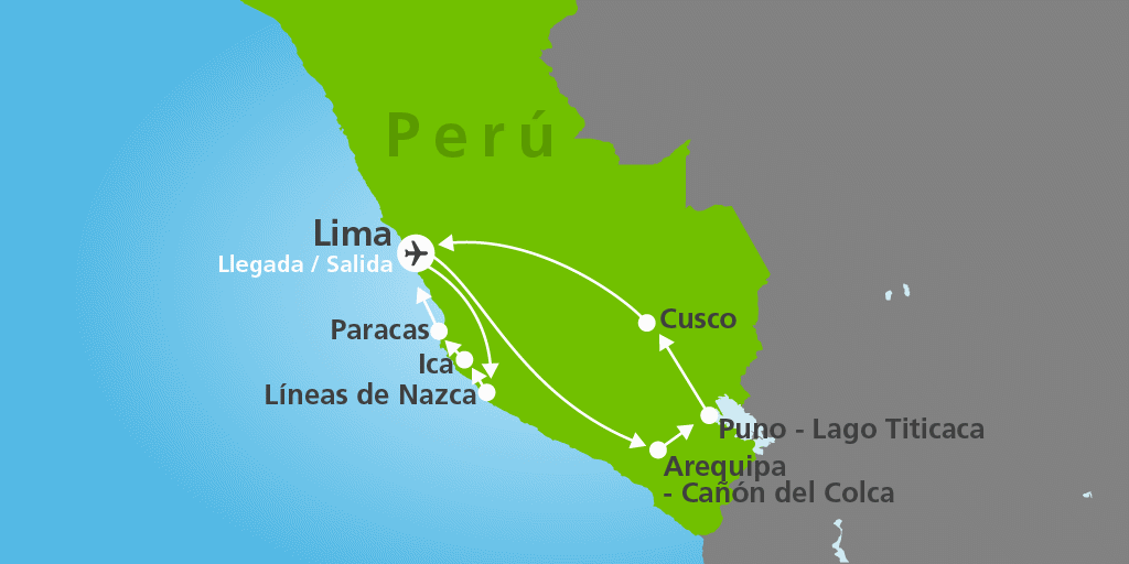 Mapa del viaje: Viaje a Perú de 15 días