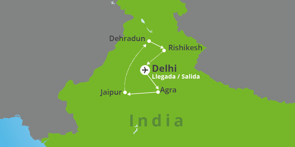 Mapa del viaje: Viaje a Rishikesh: refugio espiritual en la India de 11 días Mapa del viaje: Viaje a Rishikesh: refugio espiritual en la India de 11 días