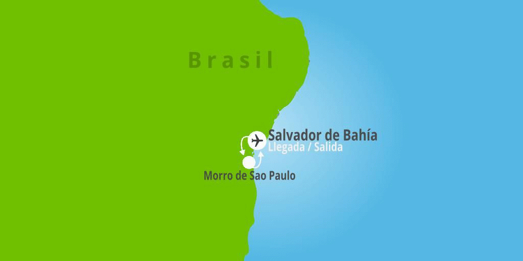 Mapa del viaje: Viaje a Salvador de Bahía y Morro de Sao Paulo de 9 días Mapa del viaje: Viaje a Salvador de Bahía y Morro de Sao Paulo de 9 días