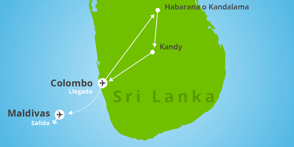 Mapa del viaje: Viaje en privado a Sri Lanka e islas Maldivas de 11 días