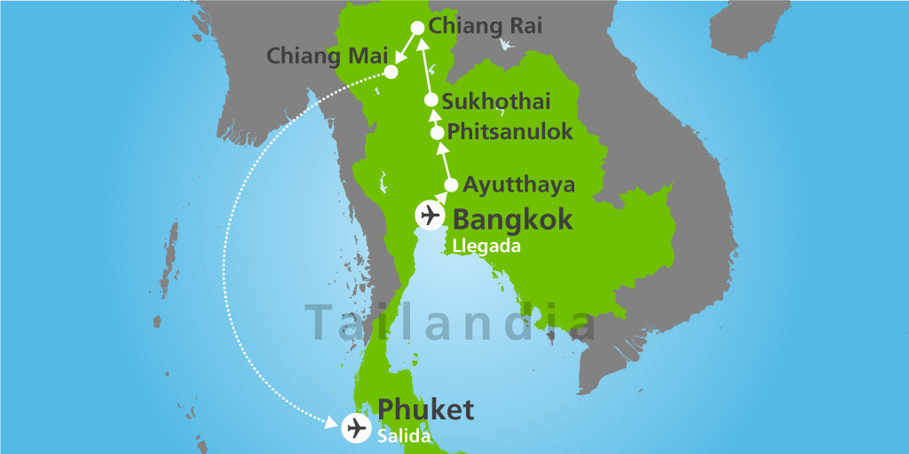 Mapa del viaje: Viaje a Tailandia de 14 días