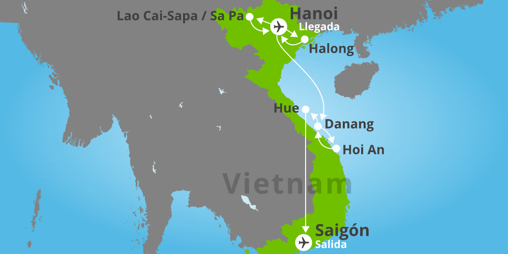 Mapa del viaje: Viaje a Vietnam 14 días con Sa Pa