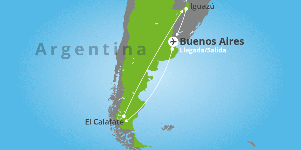 Mapa del viaje: Viaje a Buenos Aires, Calafate y Puerto Iguazú en 11 días