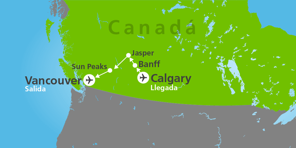 Mapa del viaje: Viaje Canadá Fly&Drive por la Costa Oeste en 9 días