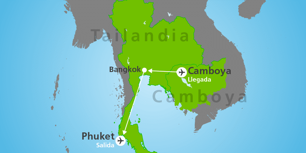 Mapa del viaje: Viaje combinado a Angkor, Bangkok y playas de Phuket en 12 días