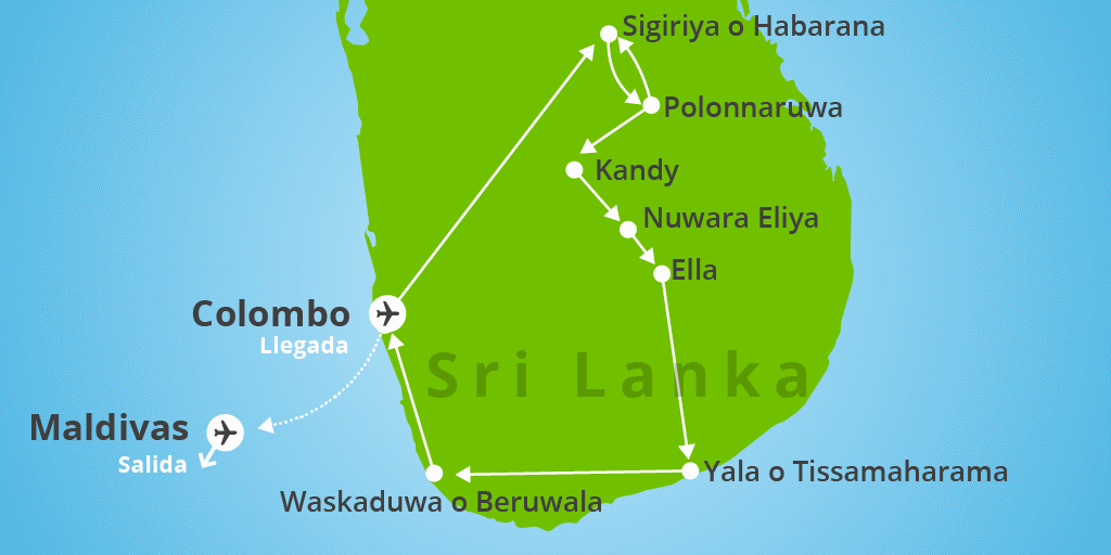 Mapa del viaje: Viaje combinado por Maldivas y Sri Lanka de 14 días