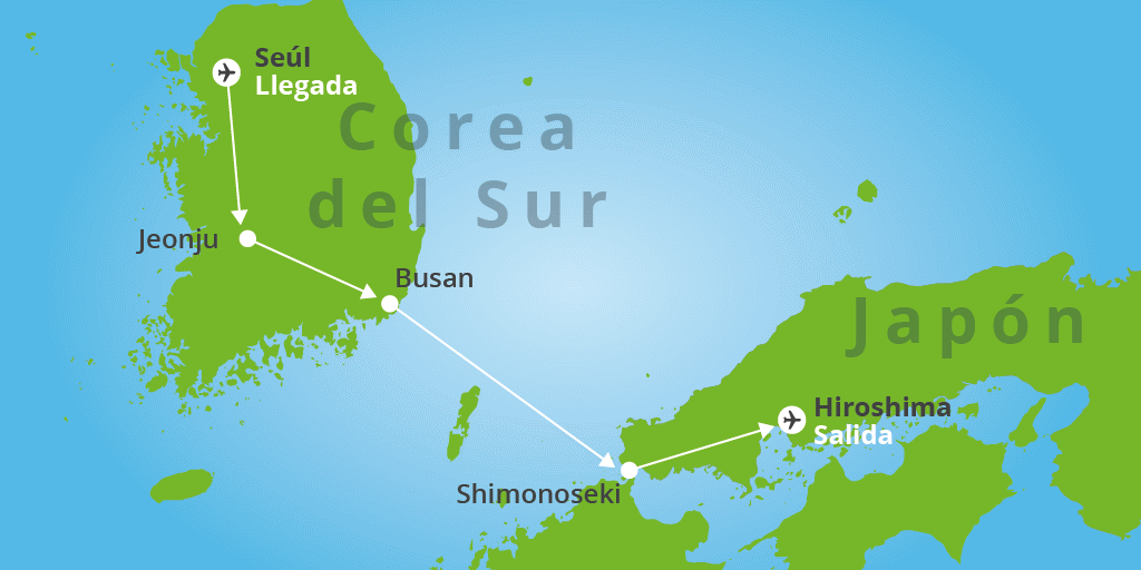 Mapa del viaje: Viaje combinado Corea del Sur y Japón: de Seúl a Hiroshima en 9 días