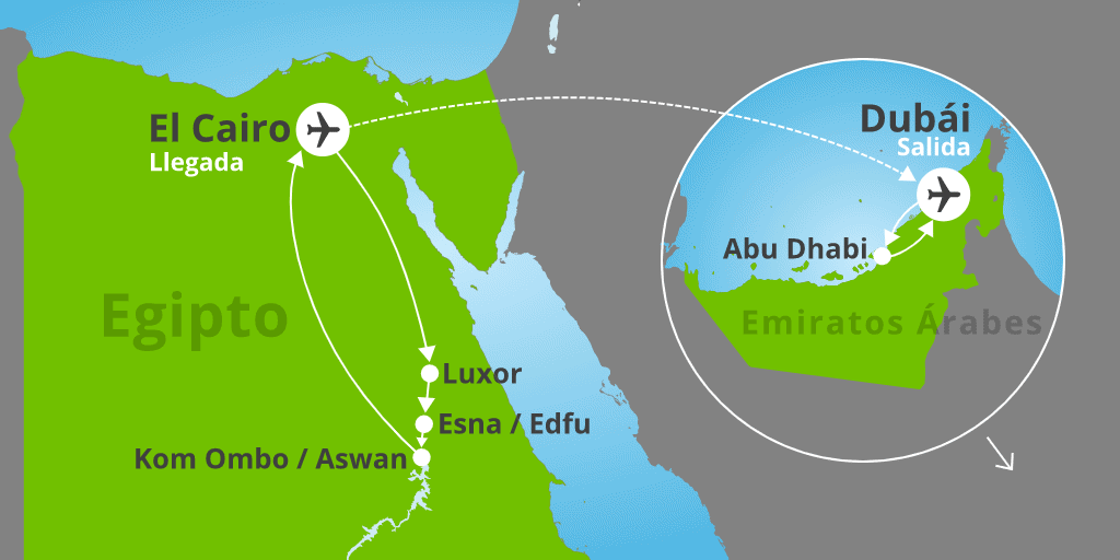 Mapa del viaje: Viaje combinado a Egipto y Emiratos Árabes en 13 días