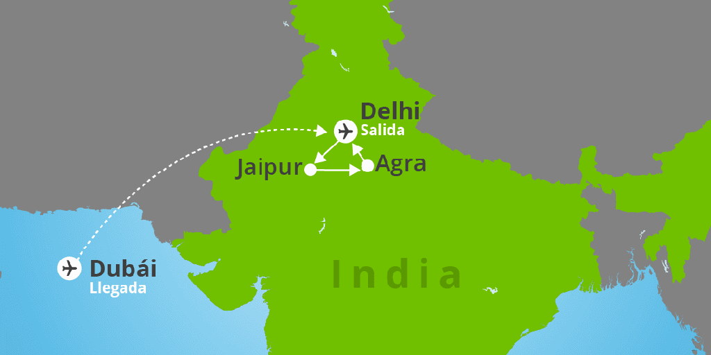 Mapa del viaje: Viaje combinado a India y Dubái en 12 días