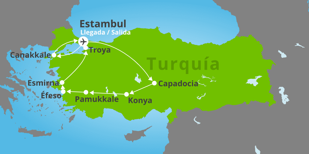 Mapa del viaje: Viaje completo por Turquía durante 9 días