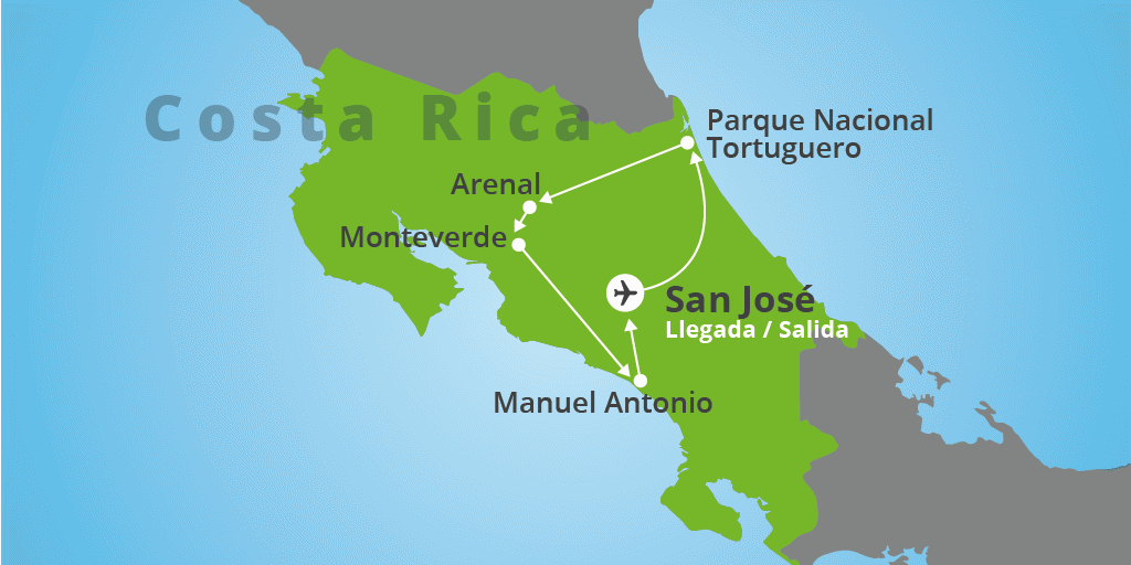 Mapa del viaje: Viaje a lo mejor de Costa Rica en 12 días: Tortuguero, Monteverde y playas de Manuel Antonio