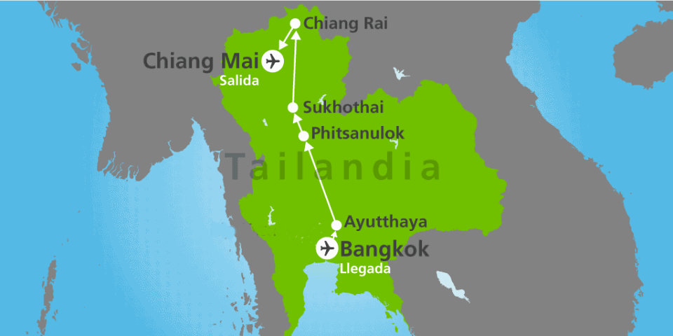 Mapa del viaje: Viaje a Bangkok, Chiang Mai y Chiang Rai de 10 días