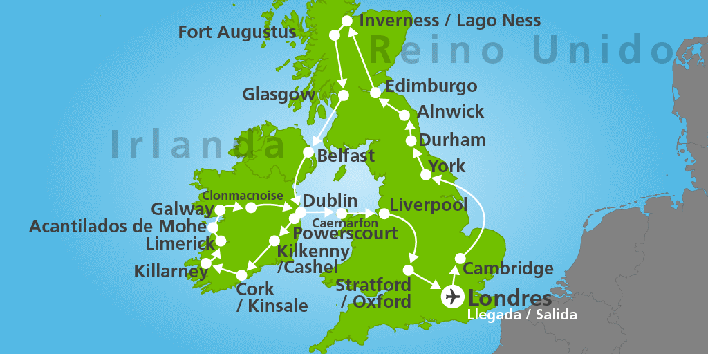 Mapa del viaje: Viaje por Edimburgo, Belfast, Dublín y Liverpool en 11 días