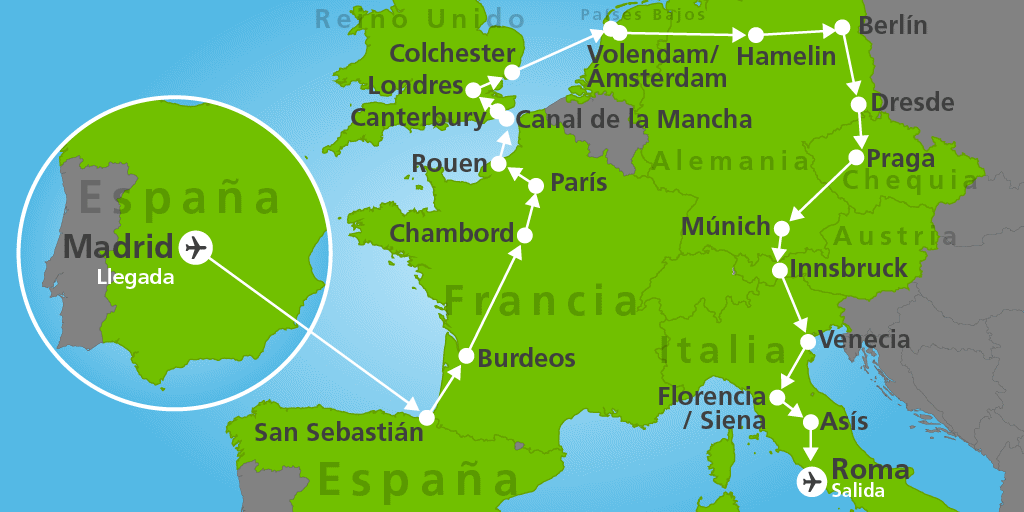 Tour organizado por Madrid, San Sebastián, París, Londres, Ámsterdam, Berlín, Praga, Venecia, Florencia y Roma. Vacaciones mágicas con Grandvoyage. 7