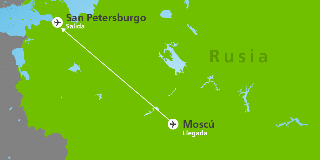 Mapa del viaje: Viaje Moscú y San Petersburgo de 8 días