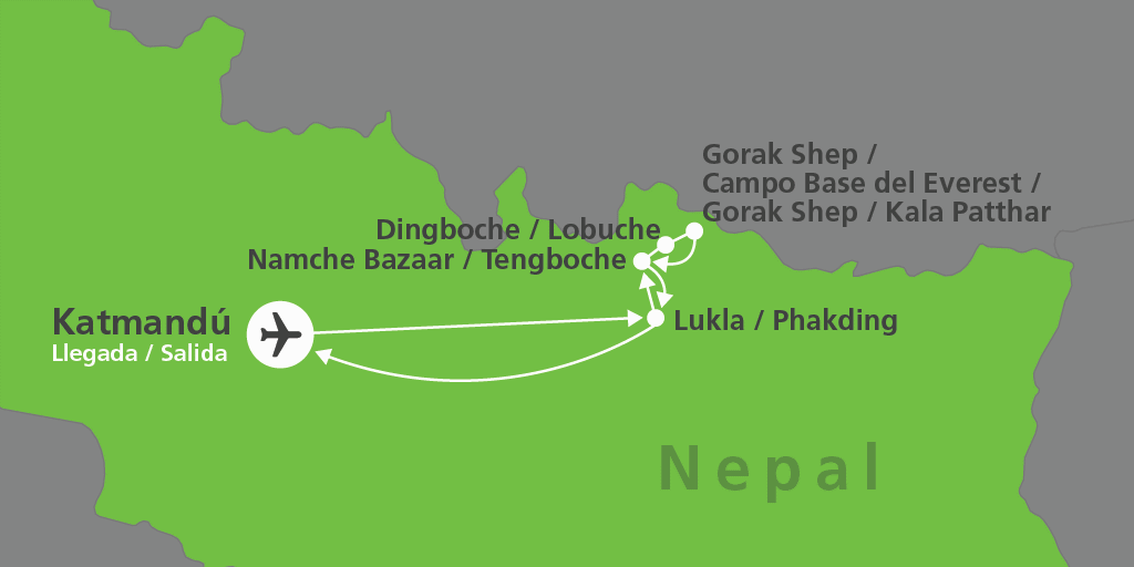 Mapa del viaje: Excursión al campo base del Everest en 17 días