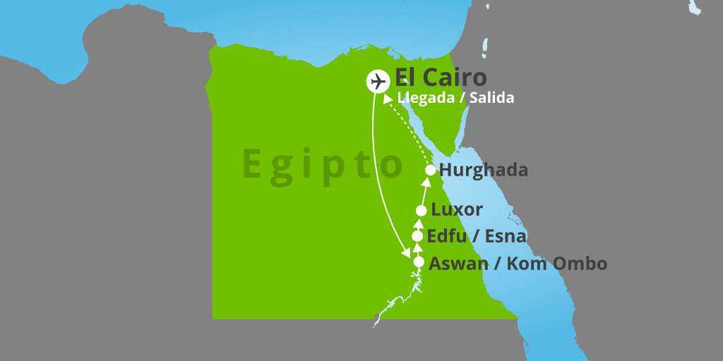 Mapa del viaje: Viaje organizado a Egipto con playas de Hurghada en 11 días