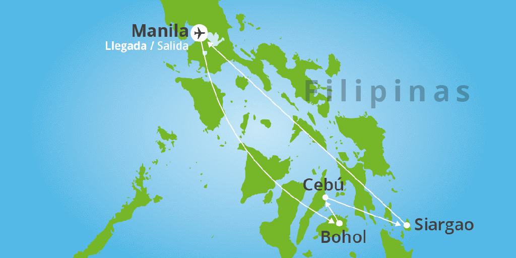 Mapa del viaje: Viaje organizado a las islas Filipinas en 15 días Mapa del viaje: Viaje organizado a las islas Filipinas en 15 días
