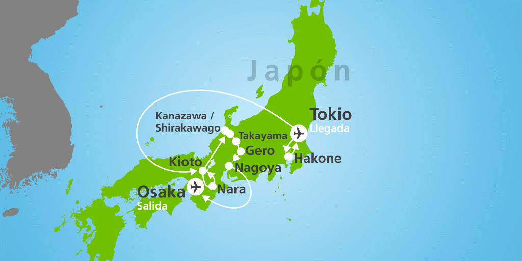 Mapa del viaje: Viaje organizado a Japón en 12 días: circuito imperial