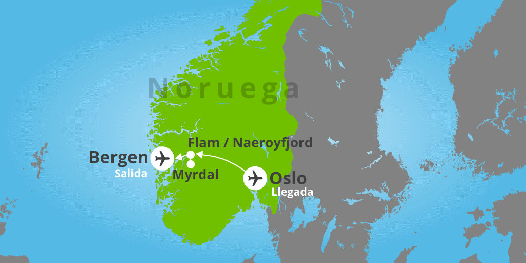 Mapa del viaje: Viaje organizado a Noruega de 7 días