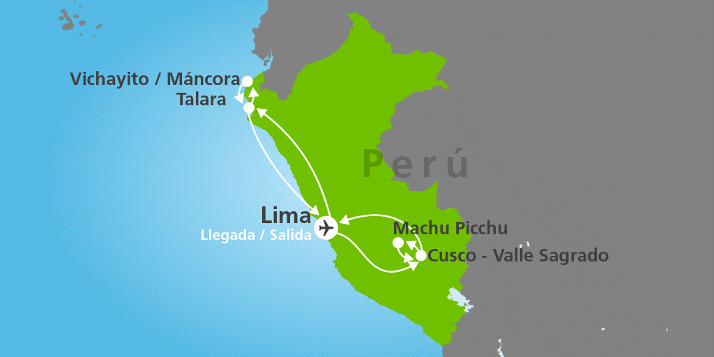 Mapa del viaje: Viaje organizado por Perú de 10 días