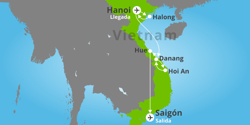 Mapa del viaje: Viaje privado a Vietnam de 12 días