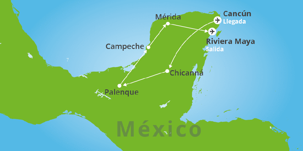 Mapa del viaje: Viaje por México y la tierra de los mayas