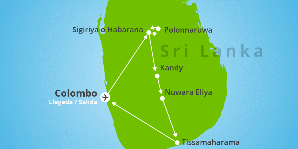 Mapa del viaje: Viaje privado por la Sri Lanka budista en 9 días