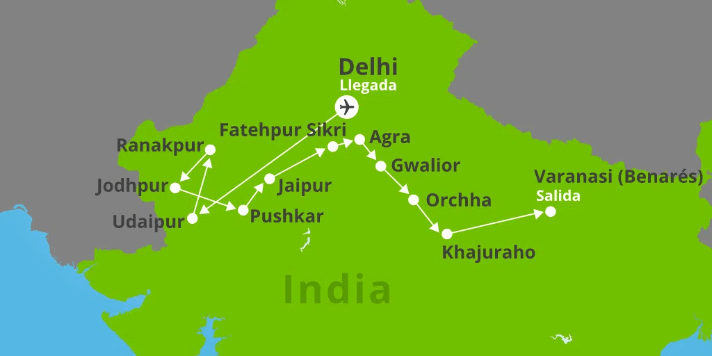 Mapa del viaje: Viaje Rajastán y Varanasi de 17 días