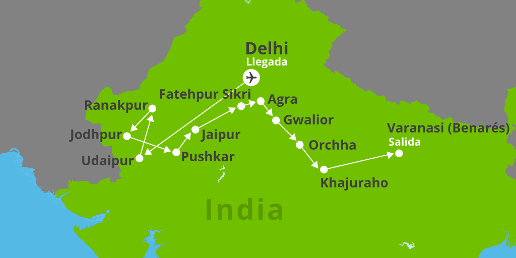 Mapa del viaje: Viaje Rajastán y Varanasi de 15 días