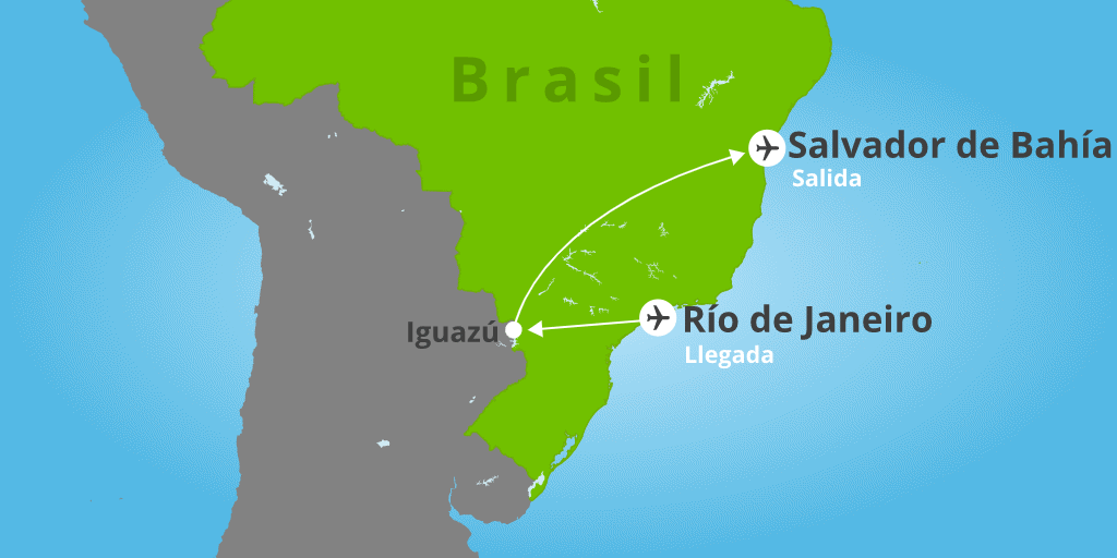 Mapa del viaje: Viaje a Río de Janeiro, Iguazú y Salvador de Bahía de 12 días