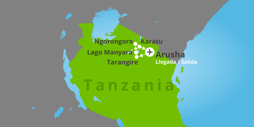 Mapa del viaje: Viaje con safari por Tanzania en 7 días