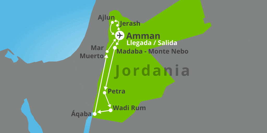 Mapa del viaje: Viaje a Jordania de 8 días al completo en verano