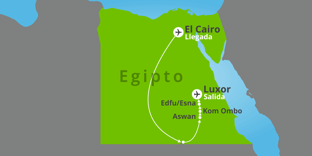 Mapa del viaje: Tour Egipto clásico con vuelo directo a El Cairo 8 días