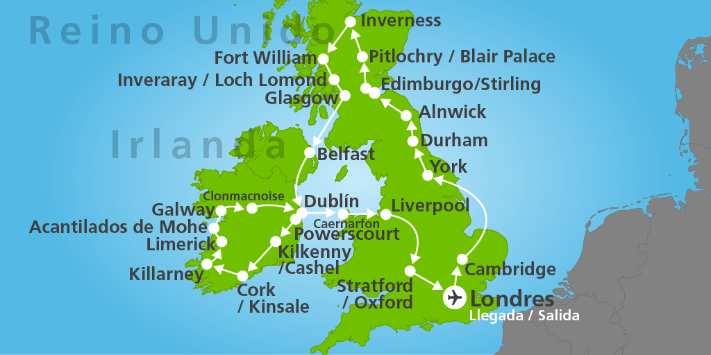 Viaja a Escocia, Irlanda e Inglaterra por 2 semanas. Explora Edimburgo, Lago Ness y Glasgow. Continúa por Belfast, Dublín, Liverpool y Oxford. 6