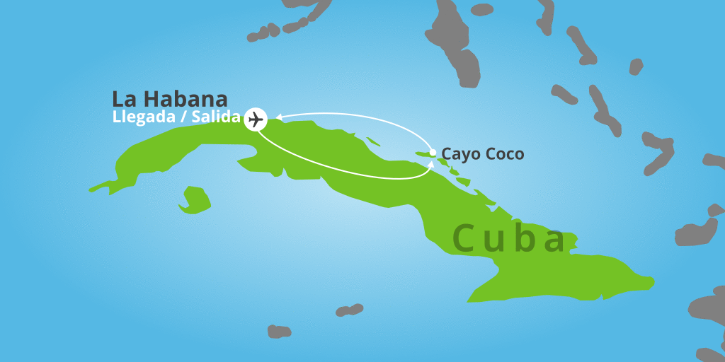Mapa del viaje: Vacaciones en Cuba de 9 días con La Habana y Cayo Coco