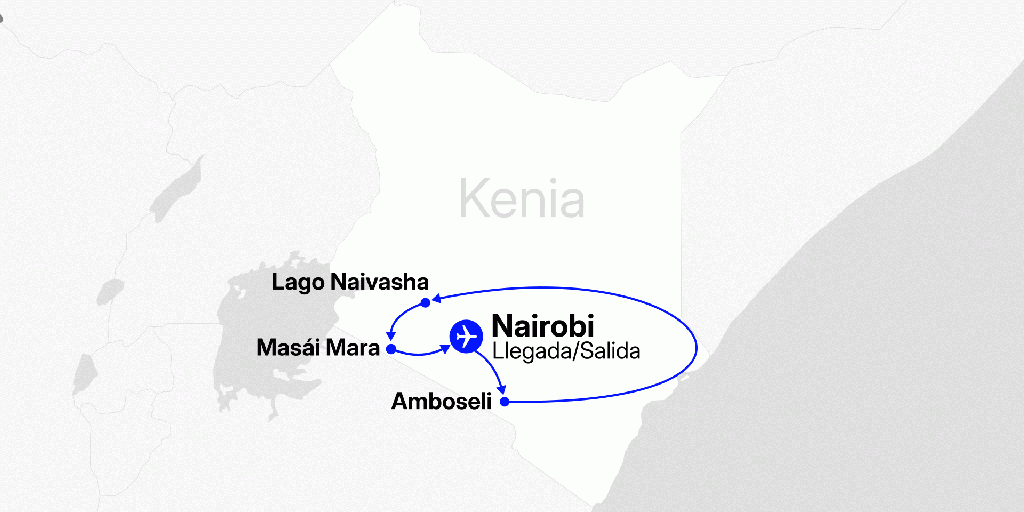 Mapa del viaje: Viaje de 8 días a Nairobi, Amboseli, el Lago Naivasha y Masái Mara