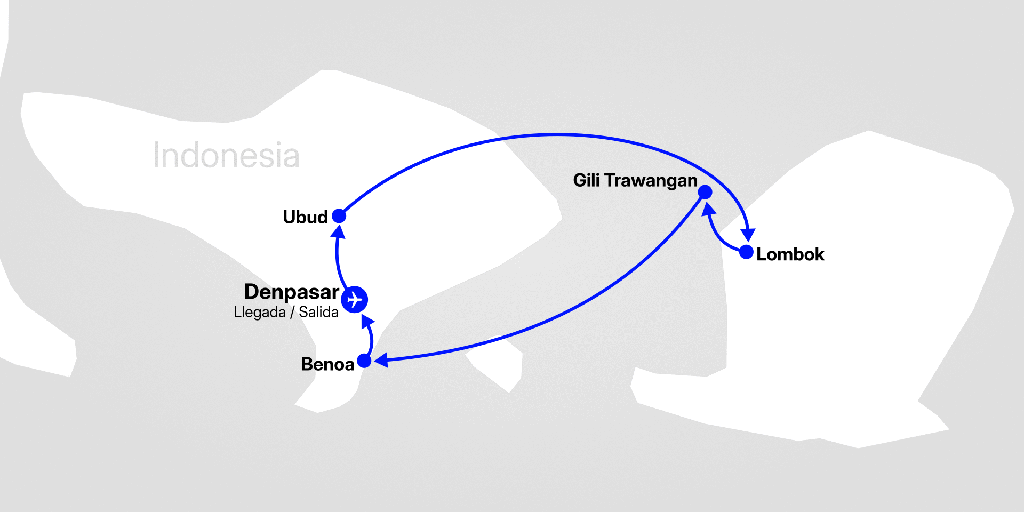 Mapa del viaje: Viaje a Bali, Lombok e islas Gili en 15 días