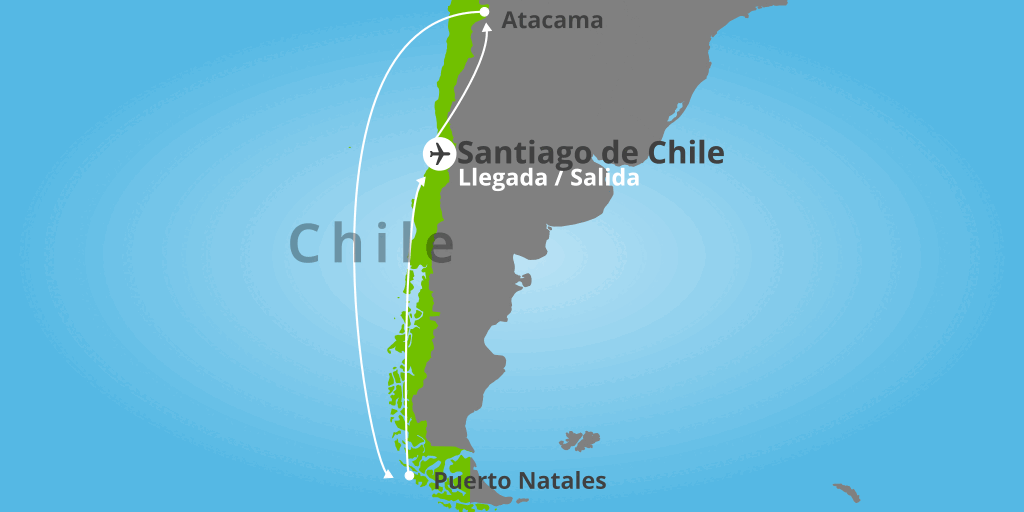 Mapa del viaje: Viaje a Chile con desierto de Atacama y Torres del Paine en 11 días