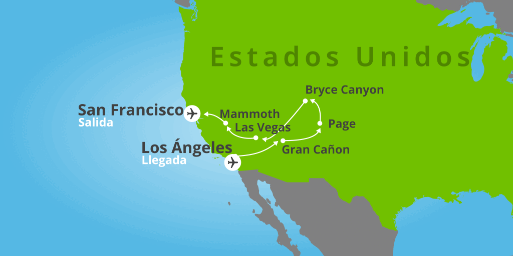 Mapa del viaje: Viaje a la Costa Oeste de Estados Unidos en 12 días