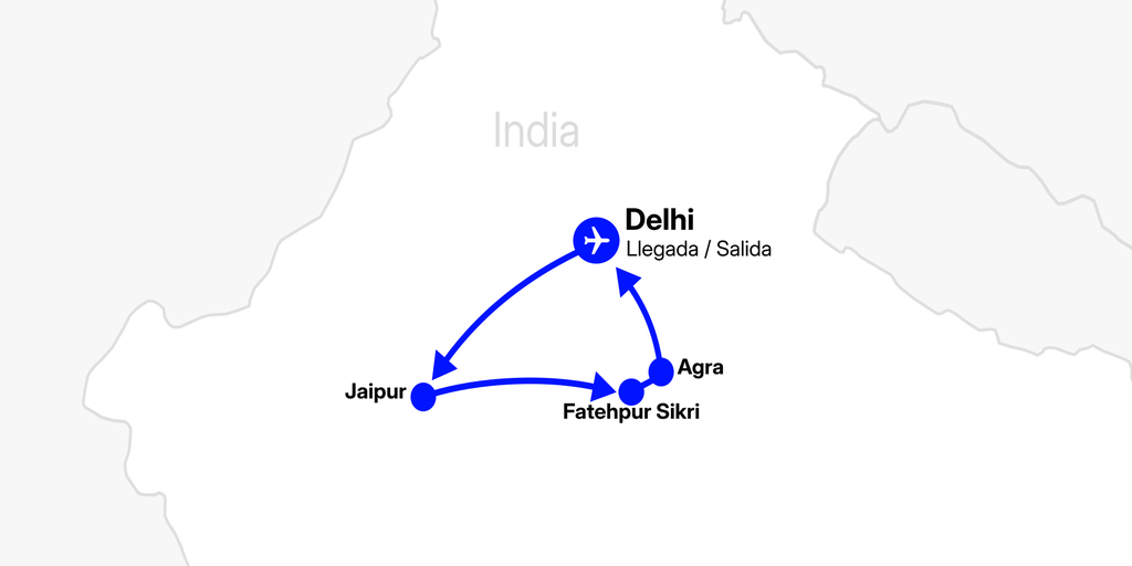 Mapa del viaje: Viaje a Delhi, Jaipur y Agra de 9 días