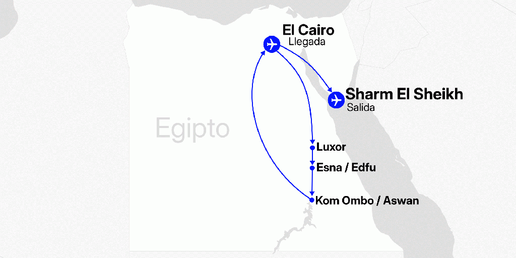 Mapa del viaje: Viaje a Egipto con Sharm El Sheikh 11 días