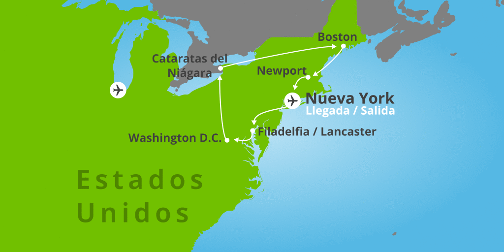 Mapa del viaje: Viaje a Estados Unidos por su Costa Este en 10 días