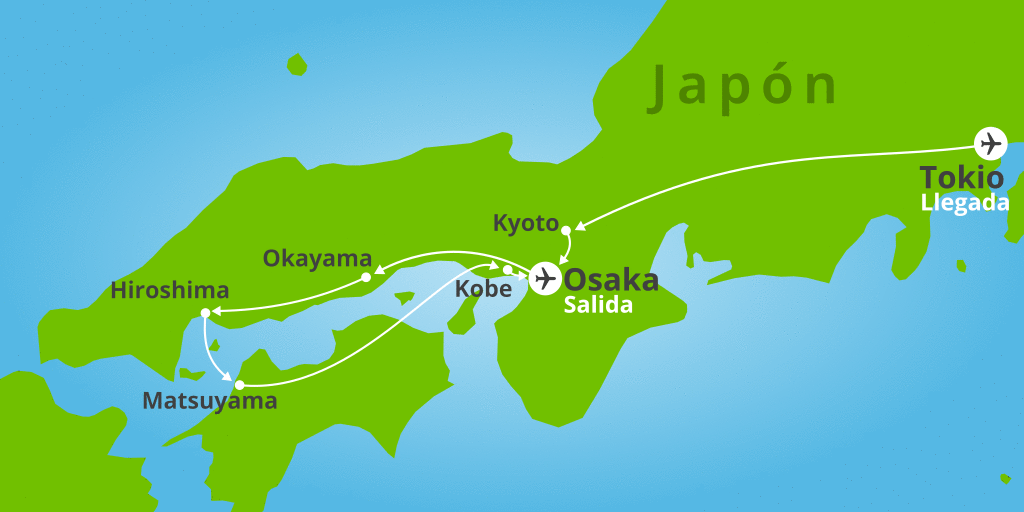 Mapa del viaje: Viaje a Japón al completo de 11 días